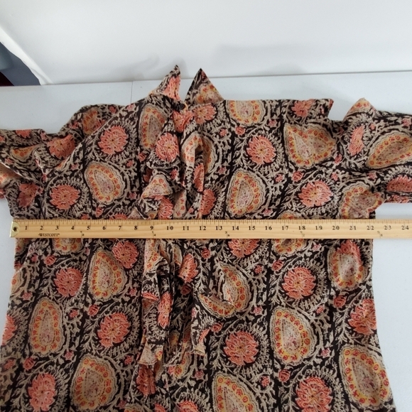Lauren Ralph Lauren Paisley Print Ruffle Blouse Size 1X Button Front Shirt Femme - Picture 7 of 13